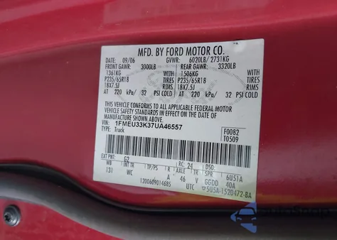 2007 Ford Explorer Sport Trac Limited z USA, uszkodzony, nr VIN 1FMEU33K37UA46557